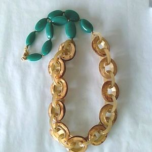 Chico's Turquoise & Wood link necklace